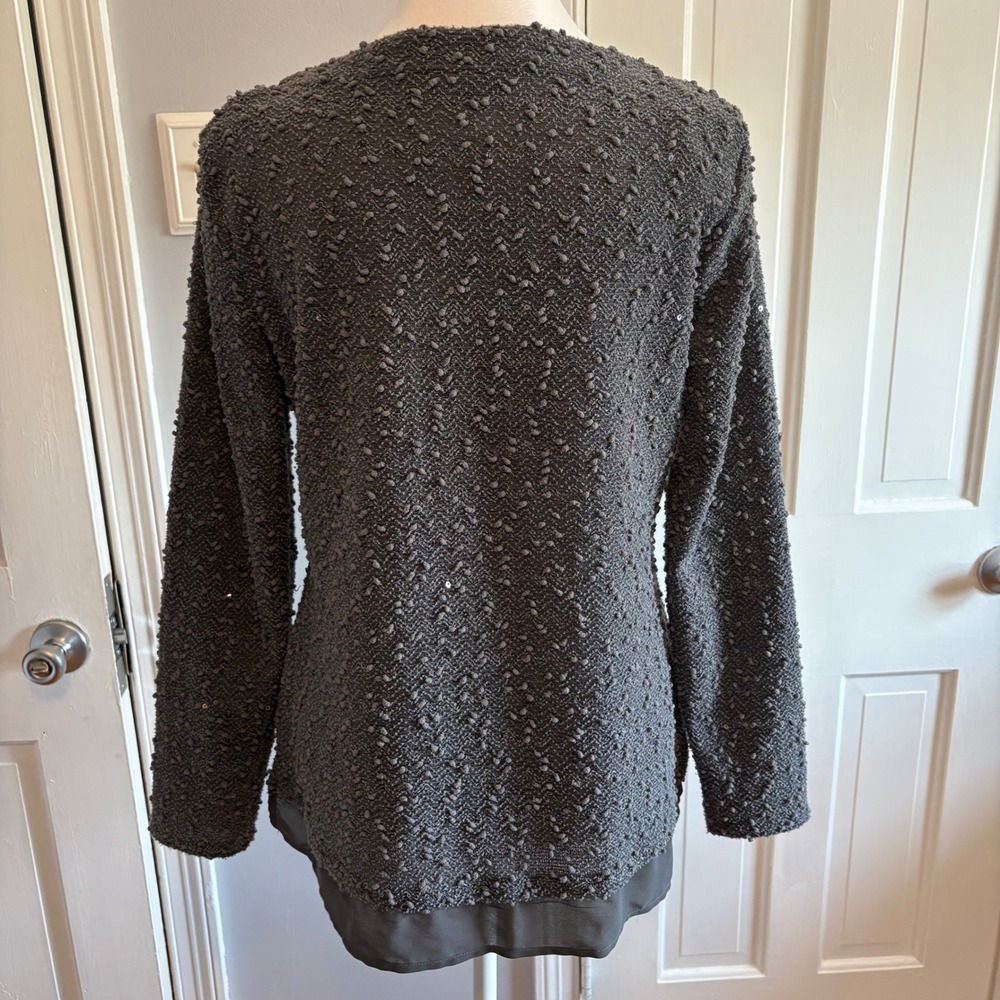 Apt. 9 Womens PL Sweater Charcoal Gray Sequin V-Neck Textured Long Sleeve Tunic - Picture 3 of 8